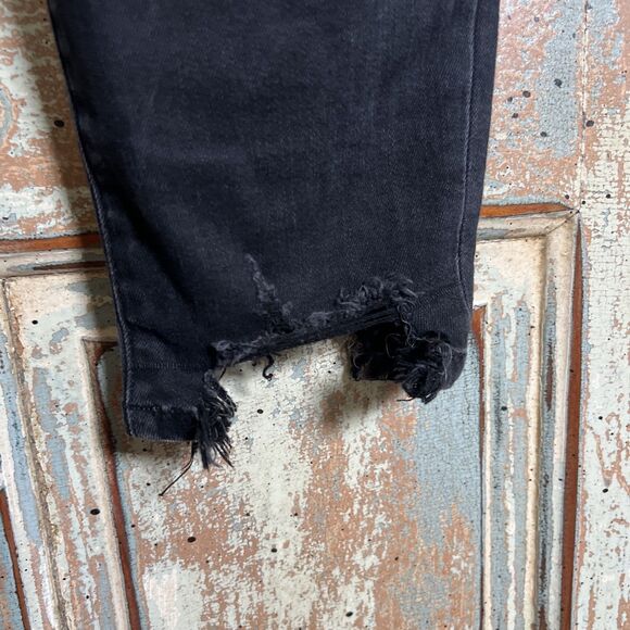 Flying Monkey Black Jeans Women's 32 Chew Hem Button Fly Stretch High Rise - Picture 5 of 12